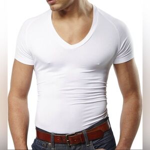 Mr Davis The Traditional Bamboo Cut V-Neck T-shirt Size White L NWT Sealed Bag